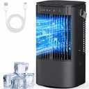 Portable Air Conditioners, 4-in-1 Mini Air Conditioner Evaporative Air Cooler, Portable AC with 1000ML Tank, 3 Speeds & 7-Color LED, Small Air Conditioner with Timer for Bedroom, Desktop, Home, Office