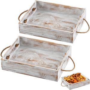 2 Pack Wooden Aluminum Foil Pan Holder for 9 x 13 Disposable Baking Tin Wooden Serving Tray for Foil Pans Food Dessert Cake Containers Party Wedding Supplies (Retro White)
