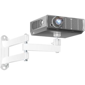 WALI Mini Foldable Projector Wall Mount with 360 Rotating Gimbal, Fully Adjustable Wall/Ceiling Mount Bracket for 1/4" M4 M6 Screw Projectors, Small Projector Holder up to 4.4lbs (1330LM-PMW), White
