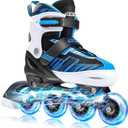 ECOO Adjustable Inline Skates Boys and Girls with Light up Wheels，Roller Skates for Kids Ages 4-12, Teen Skates for Beginner Outdoor and Indoor (Blue, Medium-Big Kids（13j-3 US）)