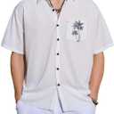 Men's Bowling Shirt Short Sleeve Hawaiian Shirt Button Down Coconut Printed Summer Beach Casual Shirts (White, L)