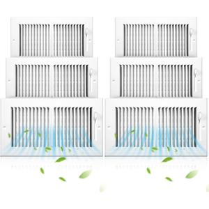 Zonon 6 Pcs 12 x 6 Inch (Interior Size) Air Vent Cover Ceiling Register Grill Duct Opening Air Supply Diffuser 2 Way Steel Sidewall Ceiling Vent Covers Inlet Manual Adjuster for Home, White