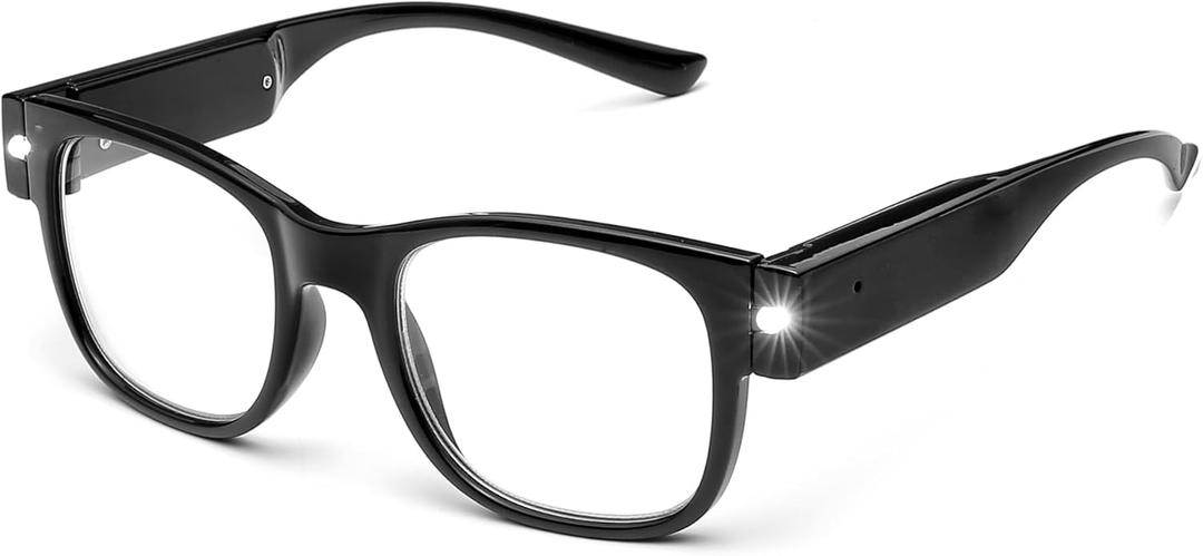 SKYWAY Reading Glasses Lighted Rechargeable Bright LED Readers with Lights Eyewear Clear Vision Unisex (Square-black)