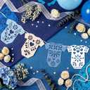AmazingSpark 4 Set Cielito Lindo Baby Shower Garland 48 Pcs Blue Papel Picado Party Decorations Mexican Lace Baby Bodysuit Banner Card with Hanging String for Gender Neutral Party Supplies