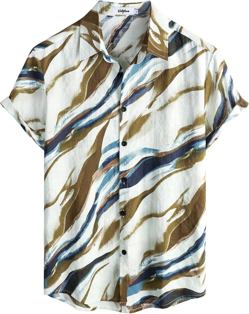 VATPAVE Mens Casual Hawaiian Floral Shirts Short Sleeve Button Down Tropical Shirts Beach Summer Shirts (L)