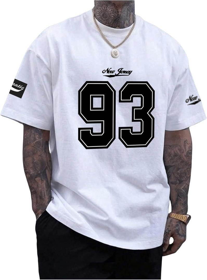 Verdusa Men's Jersey Shirt Letter Print Short Sleeve Round Neck Athletic Tee Tops (XXL)