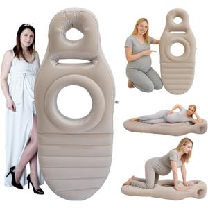 Inflatable Pregnancy Pillow, Pregnant Woman's Abdominal Hole Full Body Inflatable Bed Abdominal Mattress, Prone Pregnancy Pillow - Pregnant Woman's Swimming Pool Float (Gray)
