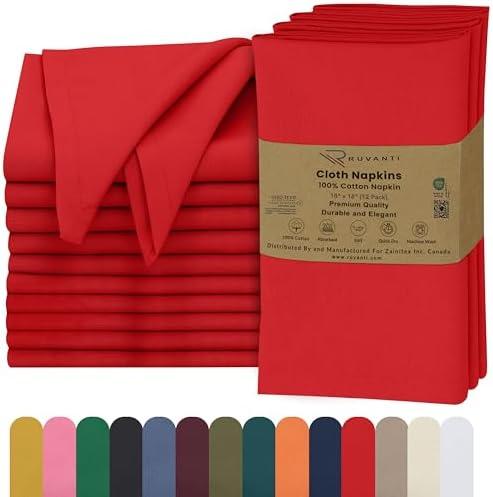 Cloth Napkins Set of 12, 18x18 Inches, 100% Cotton, Washable, Soft & Absorbent, Perfect for Wedding, Christmas, ‎Thanksgiving Dinners - Flame Scarlet