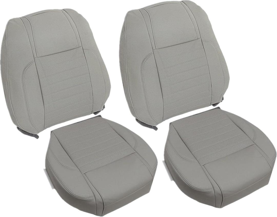 Priprilod Front Driver & Passenger Bottom & Top Lean Back Replacement Seat Covers Light Gray Microfiber Leather Compatible with Ford Mustang 2010 2011 2012 2013 2014