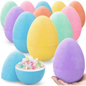 12 Pack 6" Colorful Flocked Easter Eggs Empty Large Fillable Easter Eggs Assorted Colors Plastic Fillable Eggshells Party Favors for Filling Treats Basket Stuffers Table Centerpieces Decor