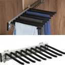 mopam Pull Out Trousers Rack 9 Arms Retractable Closet Pants Hanger Side Mounted Space Saving Trouser Hanger Rack, Left Side Installation, Black