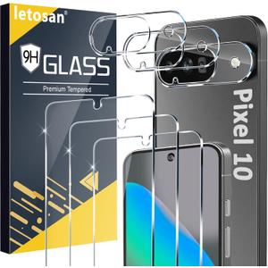 letosan 3 Pack for Google Pixel 10 Screen Protector Tempered Glass + 3 Pack Camera Lens Protector, Military Grade Shatterproof, 9H Hardness, Fingerprint Unlock,Case Friendly 6.3 Inch