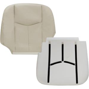 Driver Side Bottom Leather Seat Cover & Foam Cushion Light Neutral Tan 522 or 52i Compatible with Chevy Avalanche Tahoe Suburban GMC Yukon XL 2003 2004 2005 2006