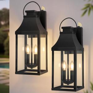 tewei Dusk to Dawn Outdoor Lighting Fixture, 20'' Large Porch Lights Outdoor Sconce Lights, 2-Light Black Exterior Lights for House Waterproof Outside Patio Lanterns for House Garage, 2-Pack