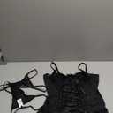 Sexy Mesh Corset Ruffle Lace Up Underwire Sheer Garter Belt Babydoll Lingerie Set With Thong 3 Piece Women (Large, Pure Black)