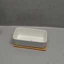 LANKER 6.5 Inch Rectangle White Ceramic Succulent Planter Pot Decorative Cactus Plant Pot Flower Container with Bamboo Tray (Rectangle 6.5 Inch)