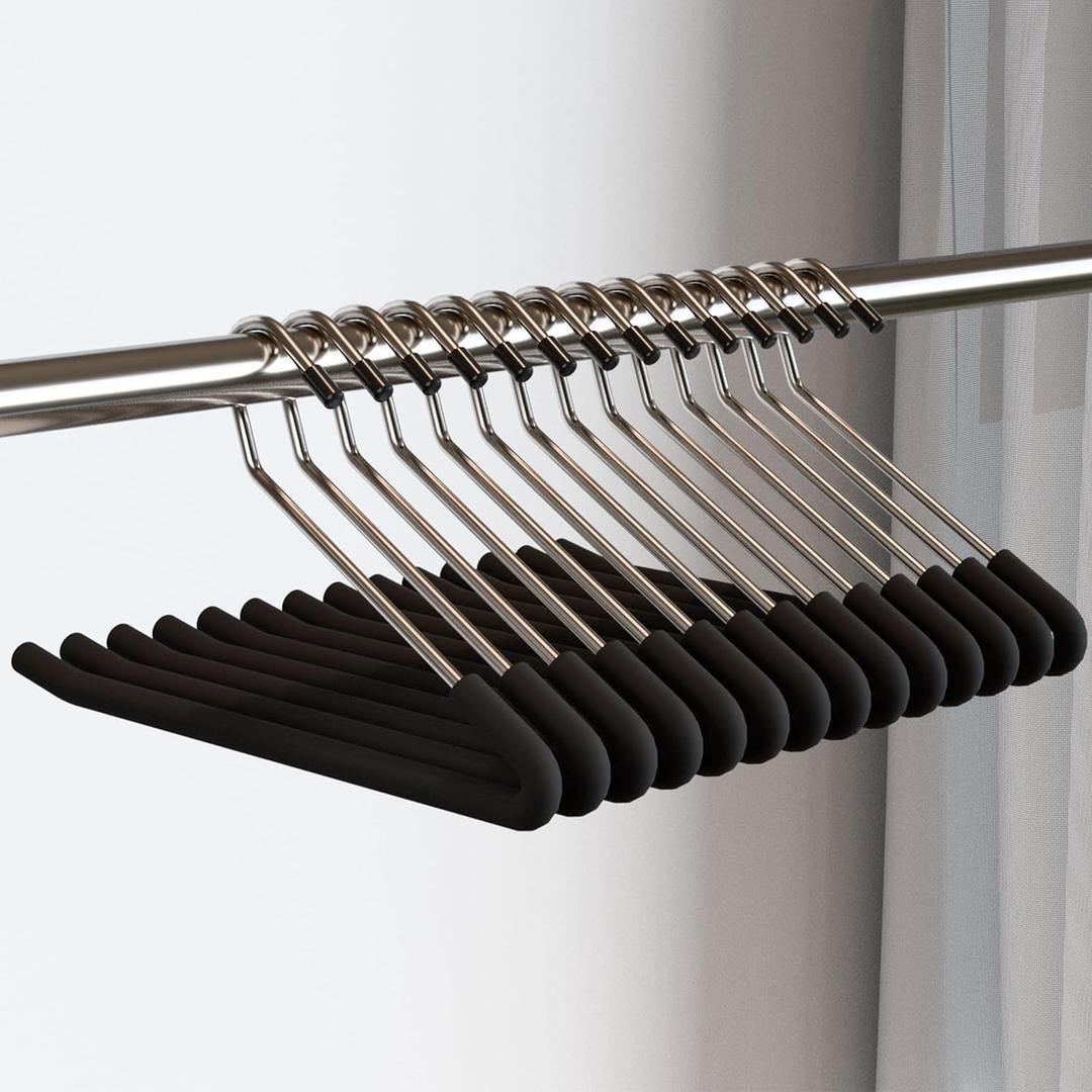 SLMT Pants Hangers Open Ended 10 Pack Heavy Duty Metal Clothes Hangers for Jeans, Trousers, Slacks Non-Slip Sponge Padded No Crease