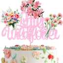 4 x Wildflower Birthday Party Decorations, Floral Cupcake Toppers Baby in Bloom Baby Shower Cake Decorations Wildflower Baby Shower Decor Flower Birthday Party Supplies