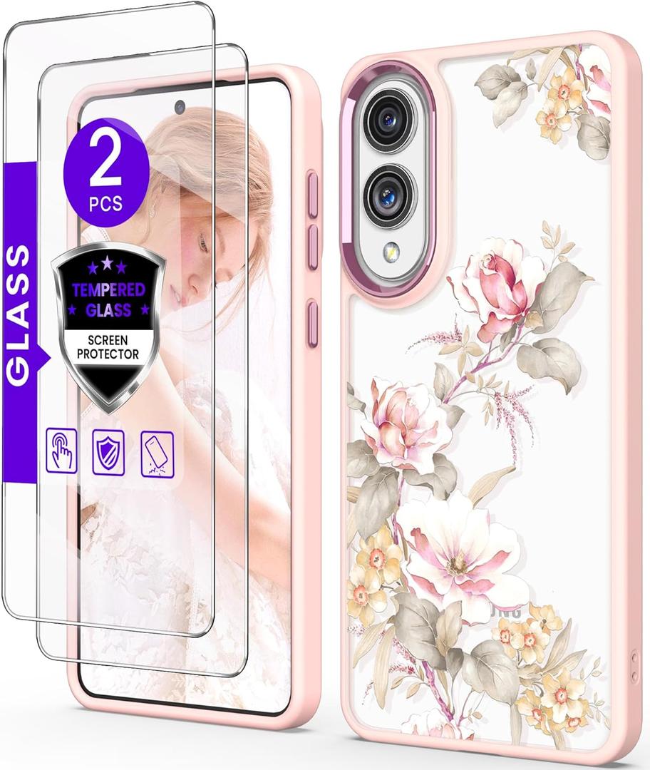 for Samsung Galaxy S25 Edge Case+Tempered Glass Screen Protector, Military Grade Protective Slim Soft TPU Hard PC,Girls Women Crystal Clear Flower Pattern Case Cover for S25 Edge-Ranunculus (Golden Shield Flower Series-Pink/Ranunculus)