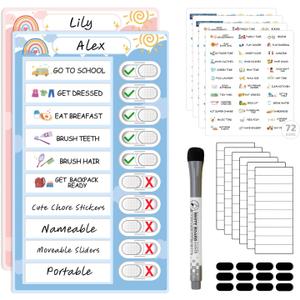2 in 1 Namable Chore Chart - Dry Erase Morning/Bedtime Routine Chart for Kids - Magnetic Visual Schedule for Toddlers to Do List Checklist for Multiple Kids