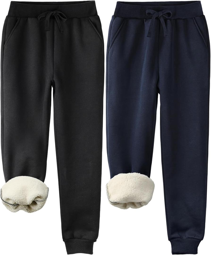 2 Pack Fleece Lined Sweatpants Women, Sherpa Lined Joggers Women Pants with Pockets Winter Warm Athletic Sweatpants (Small, Black, Navy Blue)