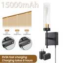 Wall Sconce Set of 2,Battery Operated Wall Sconce,Infinitely Dimmable with Remote Control,15000mAh Endurance 200 Hours,Fast Charging,Wireless Wall Lights for Bedroom Living Room Hallway (Black-Battery Charge)