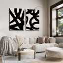 Framed Abstract Wall Art Canvas Set Lines Pictures Modern Mid Century Boho Wall Decor Minimalist Abstract Black Stroke Lines Canvas Painting Artwork Living Room Bedroom Home Office 16"x24"x2