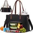 LOVEVOOK Lunch Bag for Women, Leather Work Laptop Tote Bag with Insulated Lunch Compartment, 15.6 Inch 2 in 1 Lunch Tote for Business, Teacher, Nurse, Office, College, Casual