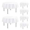 Round Vinyl Tablecloth with Flannel Backing-6 Pack White 60 Inch Waterproof Table Cloths Plastic Table Sheets-Wipeable Spillproof PEVA Oilcloth Covers for Picnic Party Camping Dining