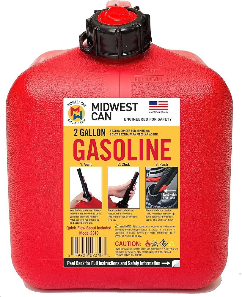 Midwest Can 1 Gallon Gasoline Container w/ Quick Release Spout. Missing Cap