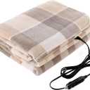 Heated Car Blanket - 12V Electric Travel Blanket for Car, Truck, SUV or RV - Portable Heated Throw for Road Trips, Camping or Winter Emergency Kit for Cold Weather Travel by Stalwart (Tan Plaid)