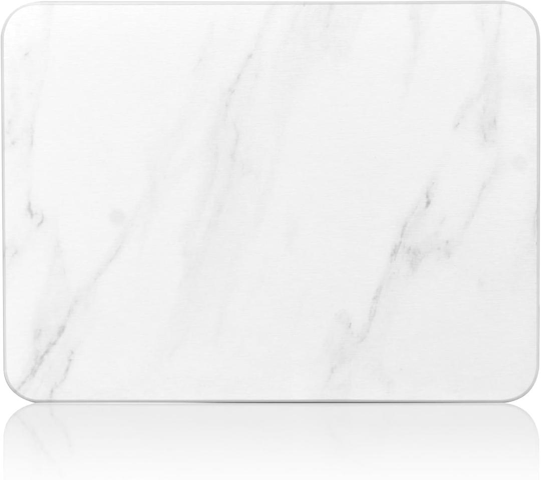 Large Stone Dish Drying Mats for Kitchen Counter, 21.5"(L)15.8"(W), Quick Dry Super Absorbent Dish Drying Mat, Eco-Friendly Diatomaceous Earth Mat with Non-Slip Pad for Dishes Bottles(White Marble)