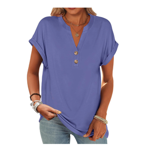 ANRABESS Womens Short Sleeve Henley Tops V Neck Dressy Casual Blouses Summer Trendy Tee Shirts 2025 Vacation Fashion Clothes, Size: M