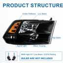 Headlights fit 09-18 Dodge Ram 1500/10-18 Dodge Ram 2500 3500 4500 5500 (Only Fit Factory Quad Style Halogen Headlamp) Black Housing Amber Reflector