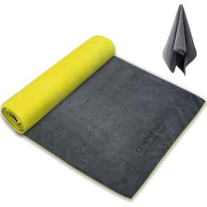 Yoga Mat Towel with Hand Towel, Extra Thick (600GSM) Soft Hot Yoga Towel, Non-Slip and Sweat Absorbent for Hot Yoga, Bikram, Pilates, and Fitness, 72" x 27.5", Dual-Color, Grey/Yellow