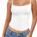 MANGOPOP Women's Camisole Tank Tops Square Neck Spaghetti Strap Cami Double Lined Sleeveless Crop Top Sexy Shirts (XX-Large, A2 White)