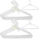 Threan 10 Pcs 16 Inch Pearl Clothes Beaded Clothing Hanger with Ribbon Bowknot Metal Elegant Clothes Standard Hanger for Women Bride Wedding Dress Coat Shirt (White)