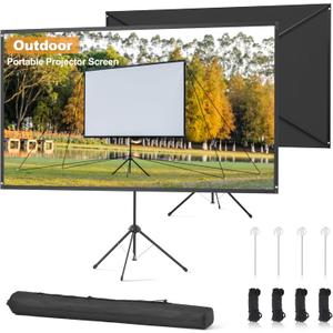 Outdoor Projector Screen 60 Inch, 16:9, High Gain, Projector Screen with Stand, Wind-resistant Design for Portable Projection Screen Outdoor, With Ropes and Spikes, 4K Image for Home Theater, Camping.