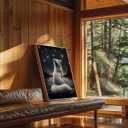 Framed White Fox Wall Art Forest Animal Canvas Prints Starry Night Paintings Wall Decor Woodland Wildlife Pictures Artwork for Living Room Bedroom Bathroom 12x16in