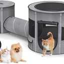 Portable Cat Playpen with Tunnel, 3 in 1 Foldable Puppy Play Pen, Waterproof Bottom, Enclosed 2-Room Separable Pet Tent for Indoor/Outdoor, Multi-Purpose Enclosure Crate Cage for Kitten Dog Rabbit