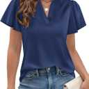 PRETTYGARDEN Women's 2026 Summer Satin Blouses Dressy Casual Ruffle Cap Sleeve V Neck Business Work Cute Tops Spring Outfits