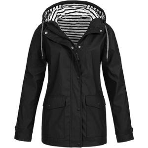 Tcremisa Women's Raincoats Waterproof Rain Jacket Lightweight Active Outdoor Hooded Trench Coats Zip Up Windbreaker (Medium, black)