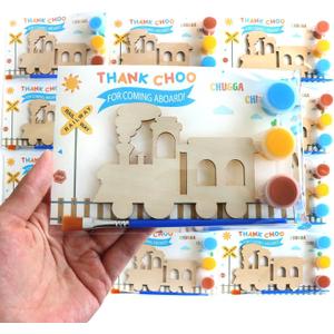 BOIKOKY 12 Pack Pre-Packaged Train Party Favors, Wooden Train Cutouts with Magnets & Painting Kits for Kids, Choo Choo Birthday Decorations & Thank You Gifts for Guests