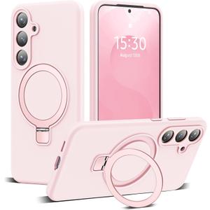 for Samsung Galaxy S25 Case with Magnetic Invisible Stand [Compatible with Mag-Safe] Military Drop Tested [Full Camera Protection] Silicone S25 Case for Women Men 6.2'', Pink