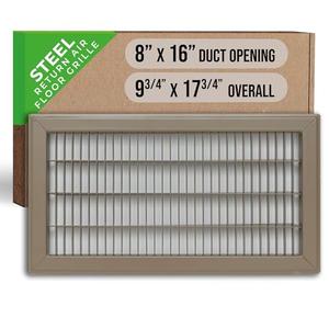 Fits 8x16 and 16x8 Duct Opening | Return Air Floor Grille by Handua | Walkable Vent Cover Grill for Floor | Brown | Heavy Duty Fixed Blades | Outer Dimensions: 9.75"W X 17.75"H
