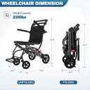 Ultra-Light Transport Wheelchair (only 15lb), Folding Portable Wheelchair with Hand Brake, Trolleys for Elderly Aircraft Travel, Wheelchairs for Adults (with Bag) (with Telescopic Handle)