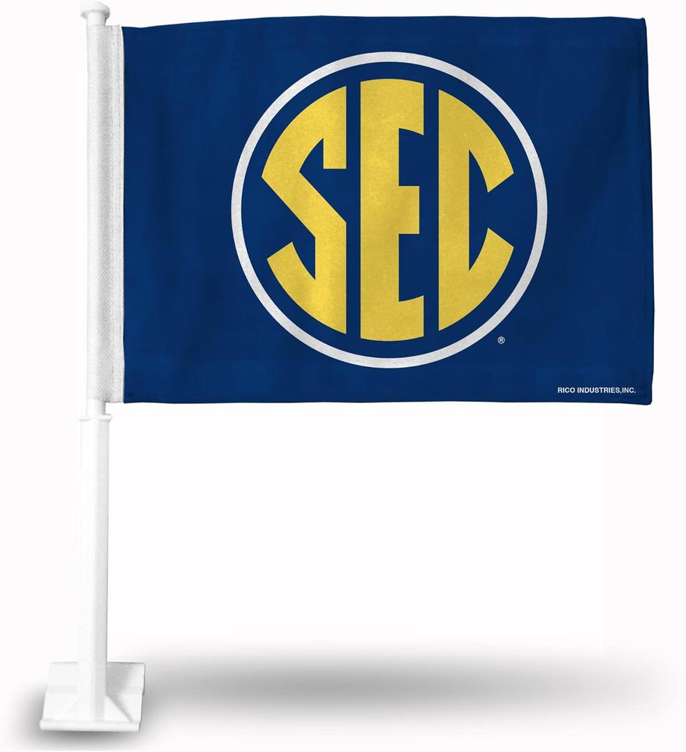 Rico Industries NCAA SEC Standard Double Sided Double Sided Car Flag - 16" x 19" - Strong Pole That Hooks onto Car/Truck/Automobile