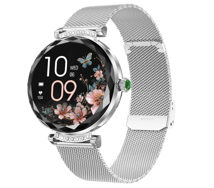 Smart Watches for Women with Blood Pressure/Answer Calls/Heart Rate/Step/Sleep/Multiple Sport Modes /IP68 Waterproof，1.19" Fitness Tracker Smartwatch for iOS Android (Silver with Diamonds)