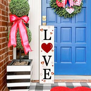 Lighted Wooden Love Sign, Rustic Valentines Day Porch Sign for Front Door Decorations, Valentines Love Decor Home Hanging Signs Wall Sign 31.5"H