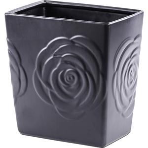 Black Ceramic Trash Can – 2.5 Gallon Small Bathroom & Kitchen Garbage Bin, Decorative Waste Basket for Bedroom, Office, Hotel – Elegant Floral Design, Heavy Duty (9 Liter)